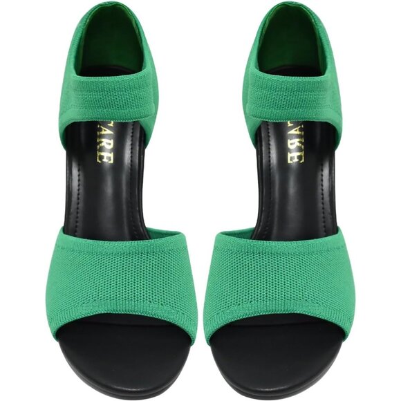 Sicare Peep Toe Heels Short-cuff Faux Leather Women Stretchy Knit Heel Sandal - Picture 7 of 10